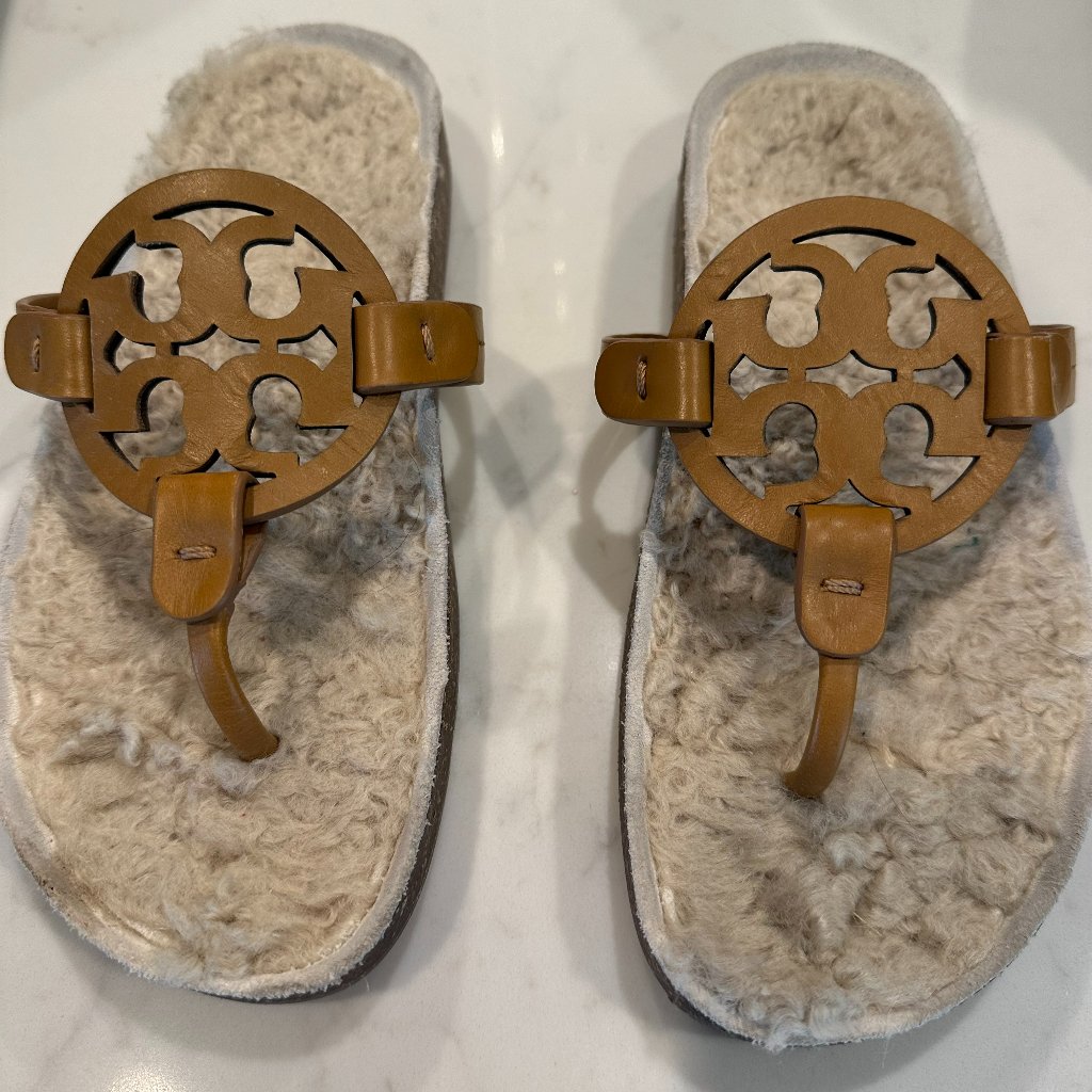 Tory Burch Miller Shearling Sandals Size 5.5